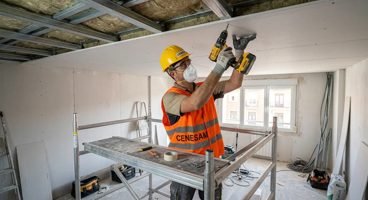 Trabajo de acabados en un espacio del edificio