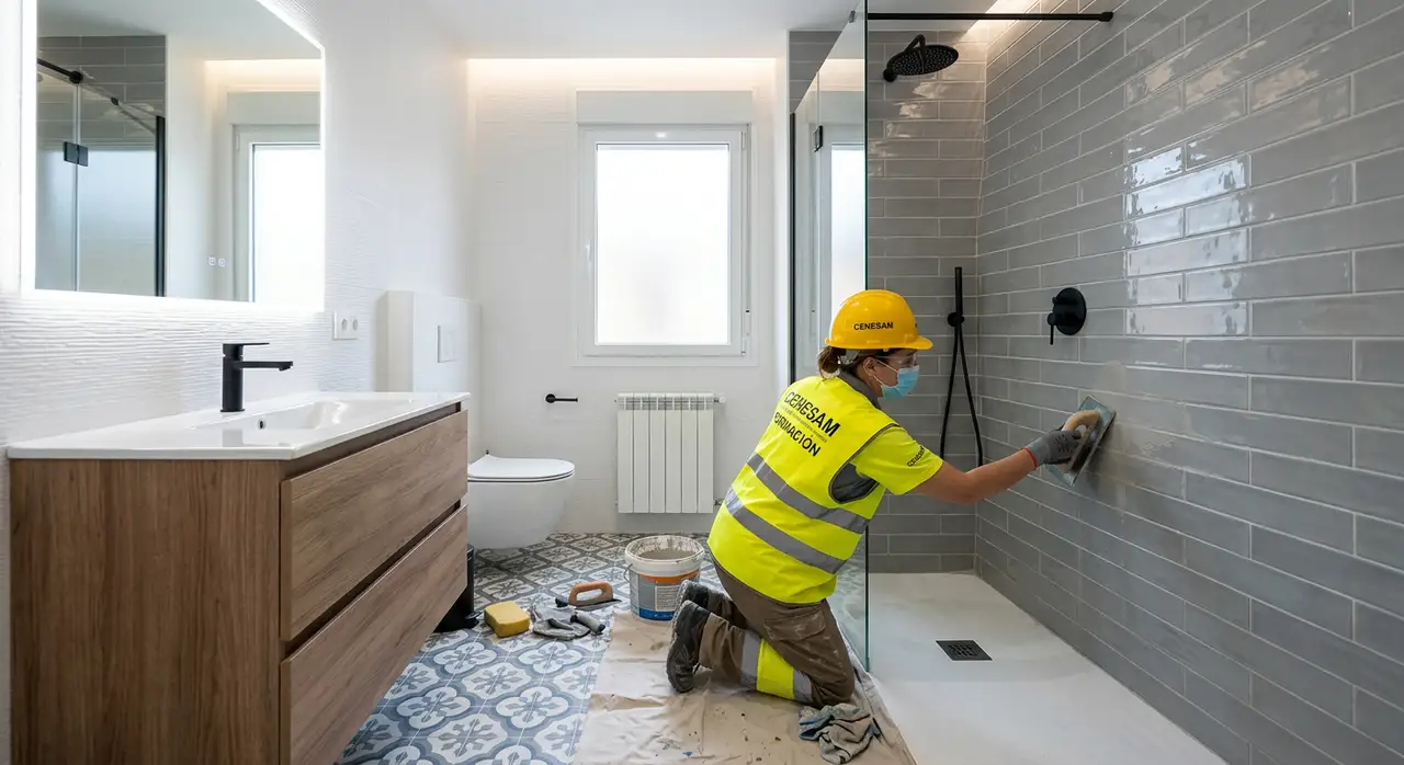 Baño renovado con alicatado de gran formato