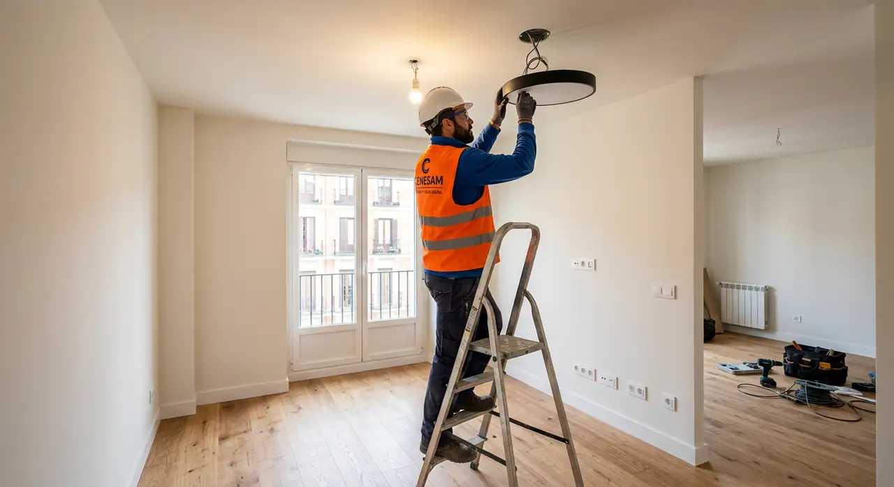 Dormitorio con parquet y iluminación moderna